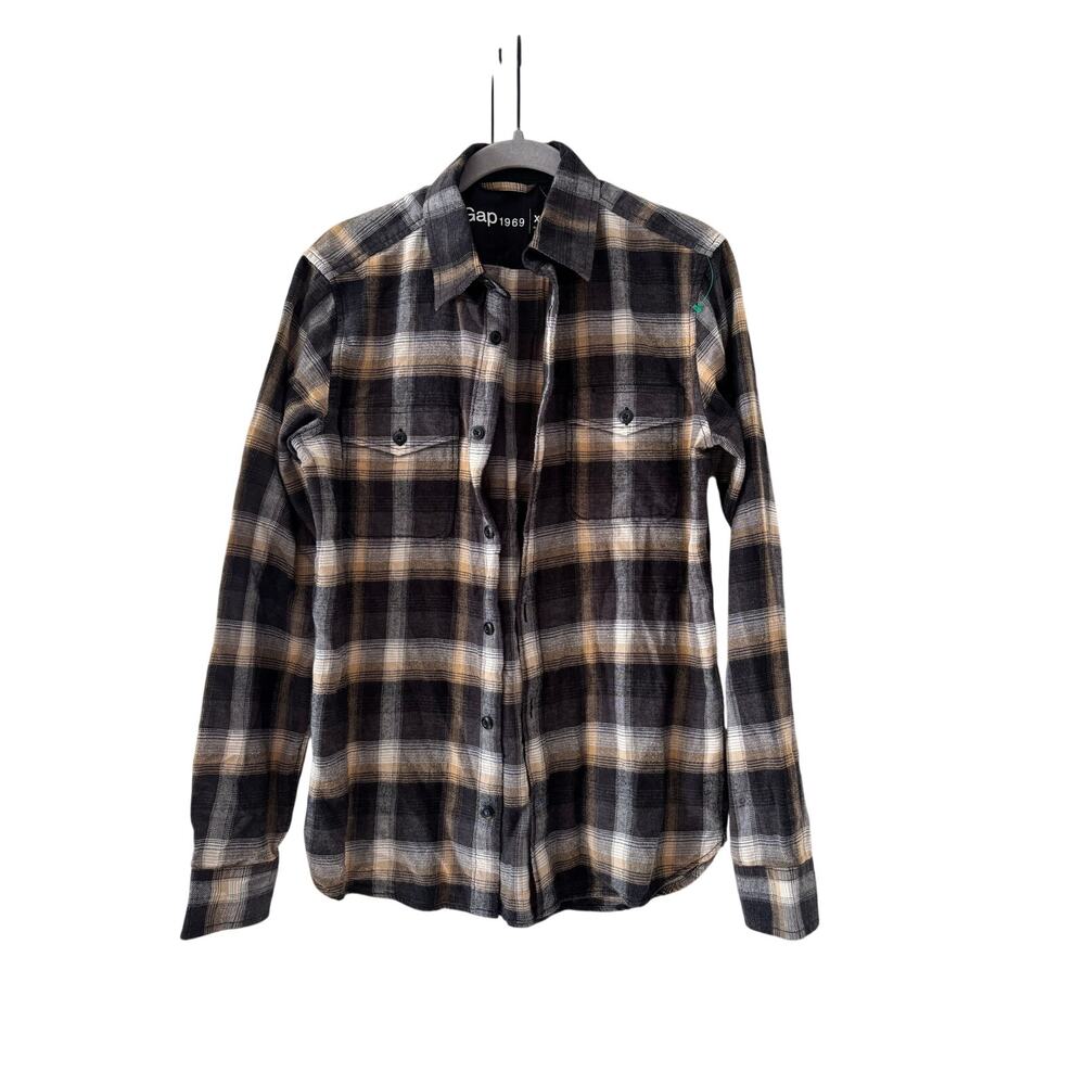 Gap 1969 XS Black Beige Plaid Button Down Shirt - Picture 2 of 7